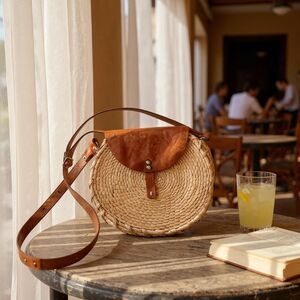 Casa Koki Koki‎ Tulum Beach Summer Raffia Round Crossbody bag Leather Mexico